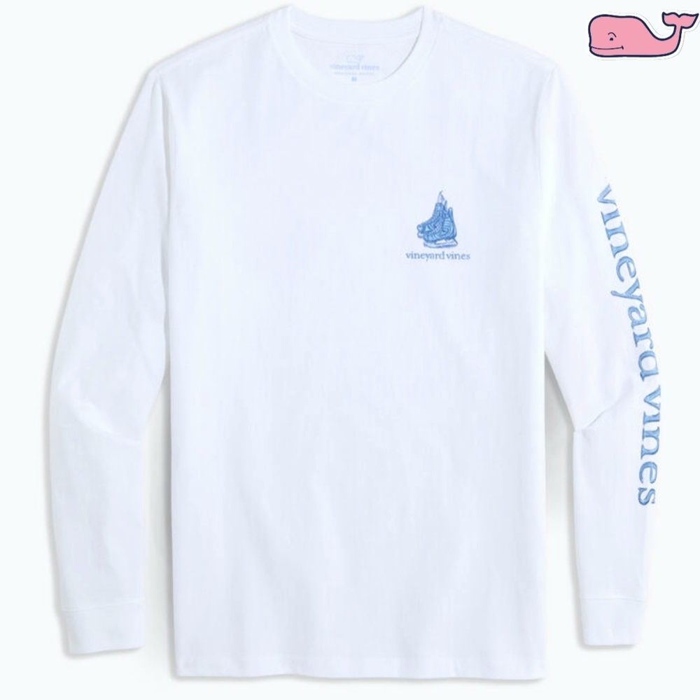 PRICE DROP‼️NWT Vineyard Vines Mens XL White Hockey w/ Box Logo L/S Pocket Tee - Picture 2 of 4